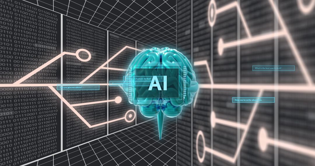 Futuristic Digital Brain Concept with AI Interface