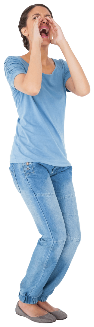 Woman Shouting on Transparent Background Lifestyle Expression