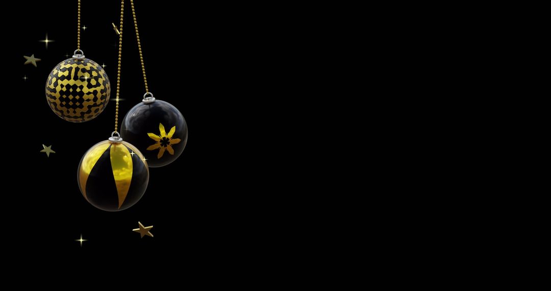 Black and Gold Christmas Baubles with Stars in Holiday Scene - Free Images, Stock Photos and Pictures on Pikwizard.com