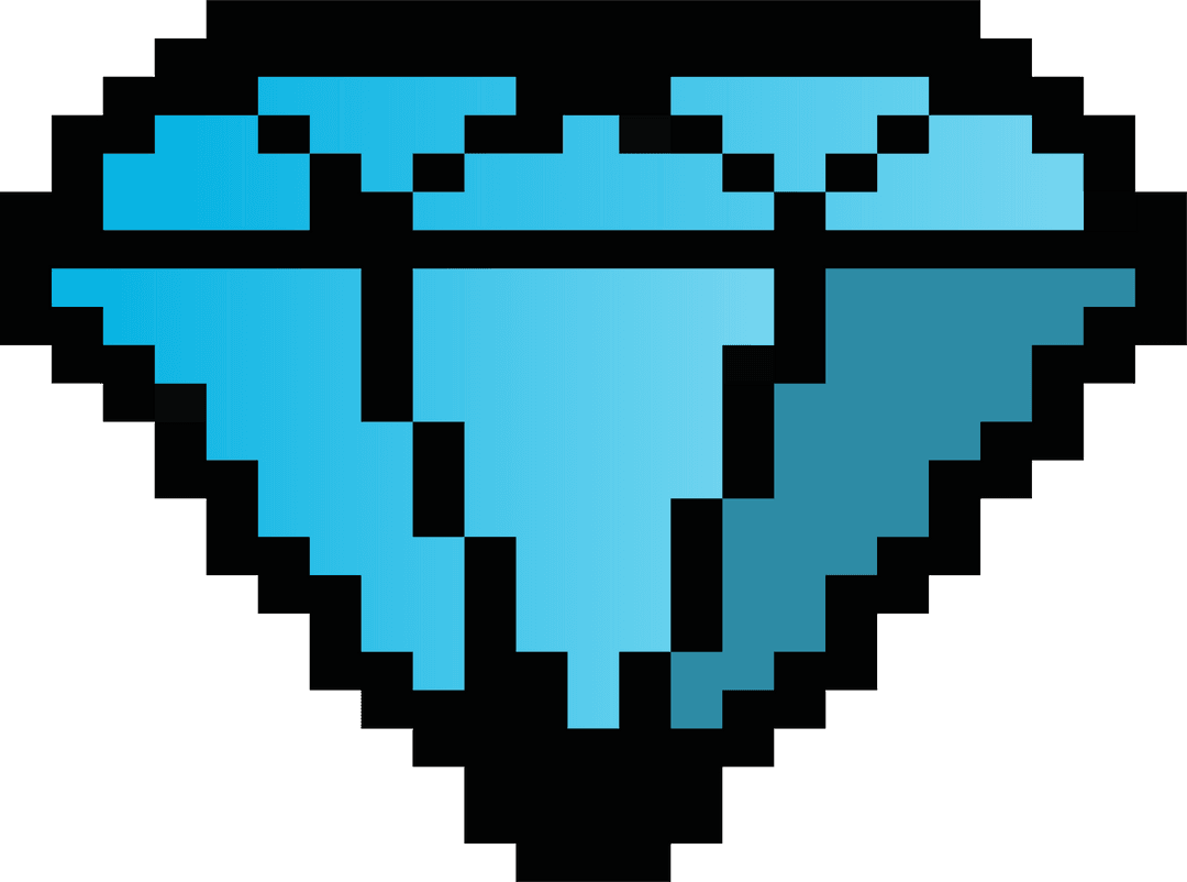 Pixel Art Diamond with Turquoise Gradient Transparency