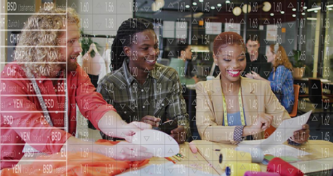 Diverse Team Discussing Financial Data in Modern Library