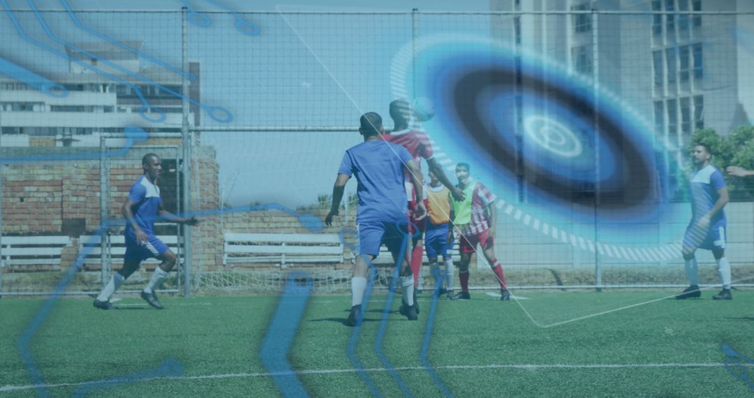 Digital AI Overlay on Soccer Match Demonstrating Technology in Sports