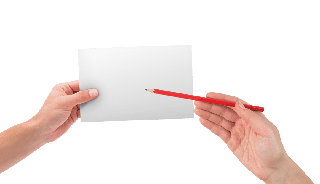 Hands Holding Paper and Pencil Transparent Background Concept