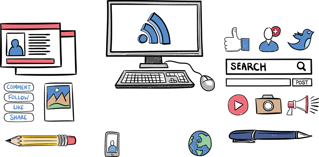 Colorful Digital Network Symbols on Transparent Background