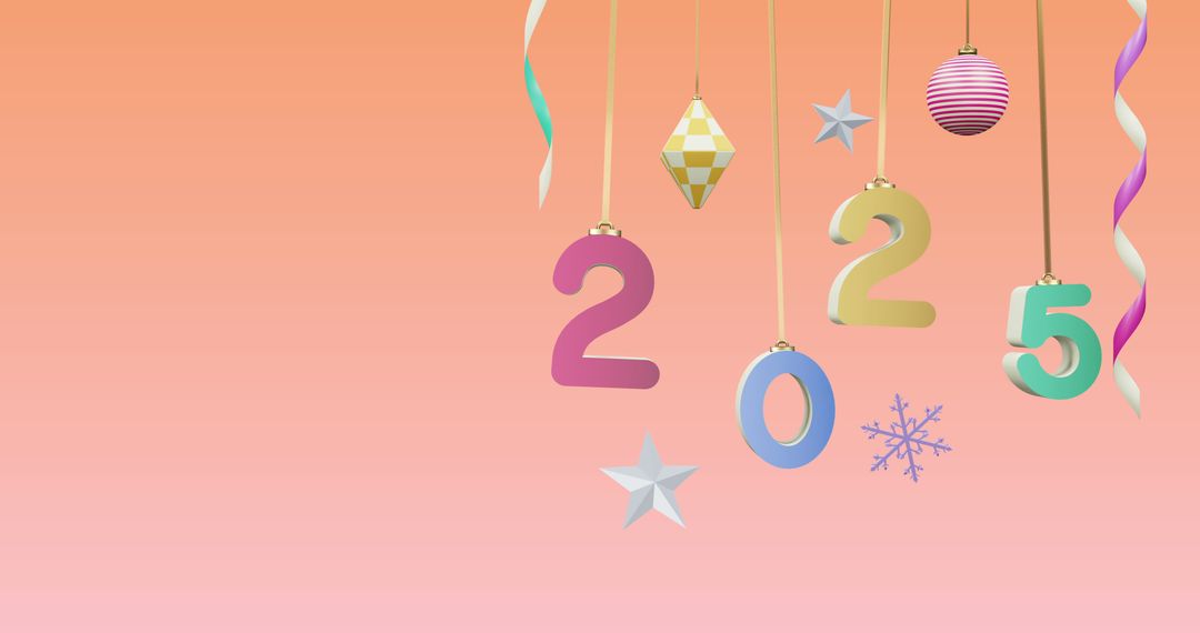 2025 New Year Hanging Decorations on Pink Background
