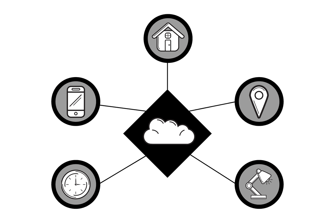 Digital Cloud Computing Connection Illustration on Transparent Background