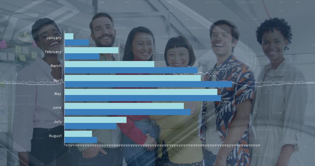 Diverse Business Team with Infographic Chart Overlay