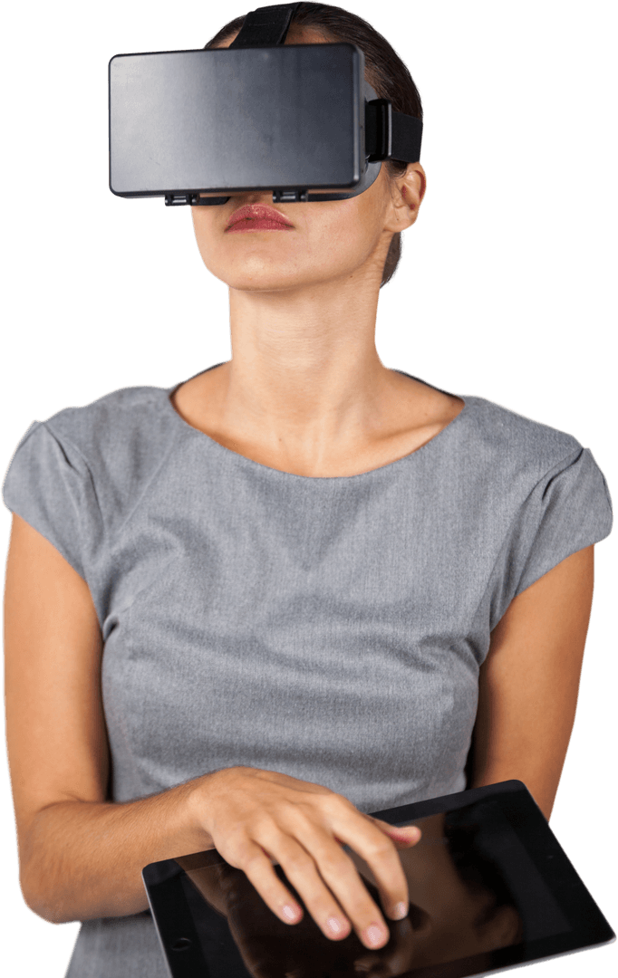 Businesswoman Engaging with Virtual Reality Transparent Background