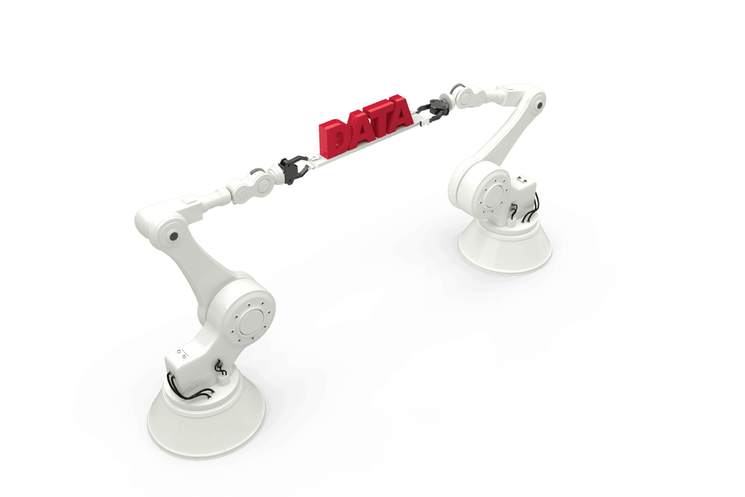 Robotic Arms Holding Data Text Iconography Transparent Design