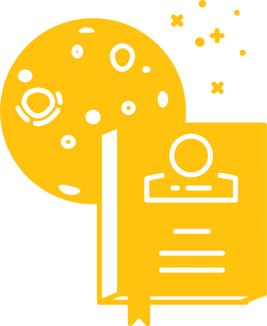 Yellow Moon and Book Illustration on Transparent Background