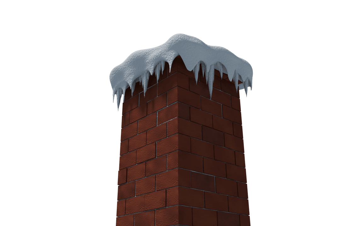 Transparent Chimney with Snowy Icicles Surrounded by Clear Background