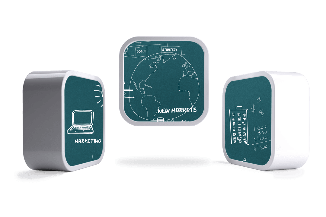 Transparent Cube Illustrations with Marketing Icons