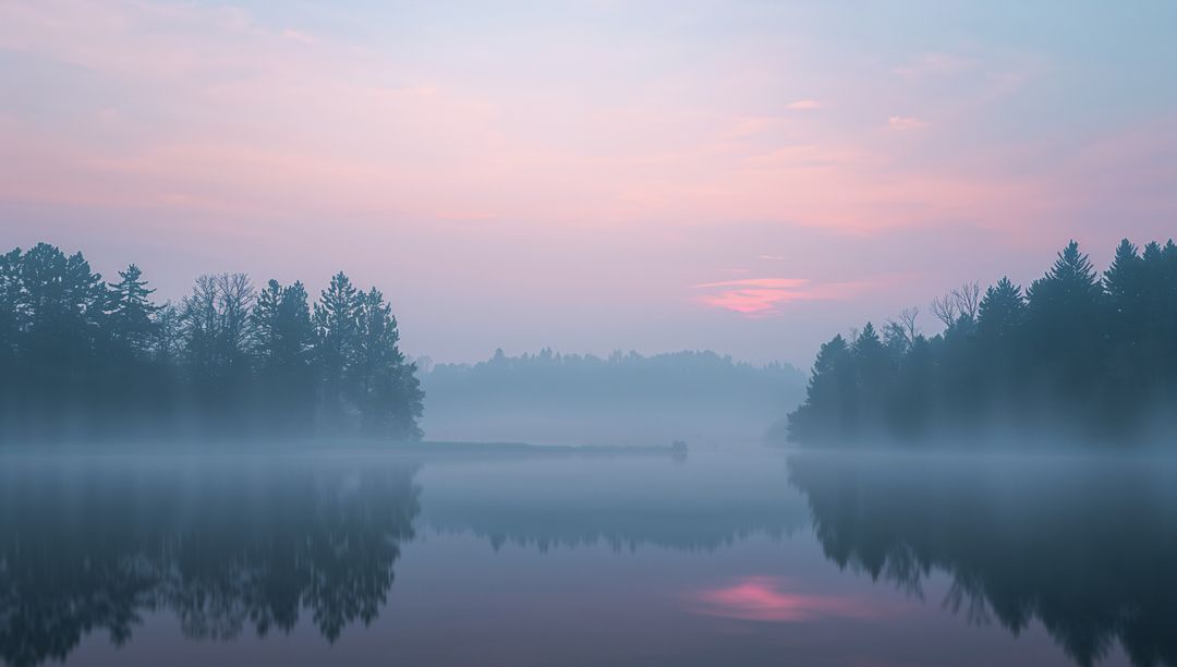 Ethereal Lake With Misty Reflection at Sunrise