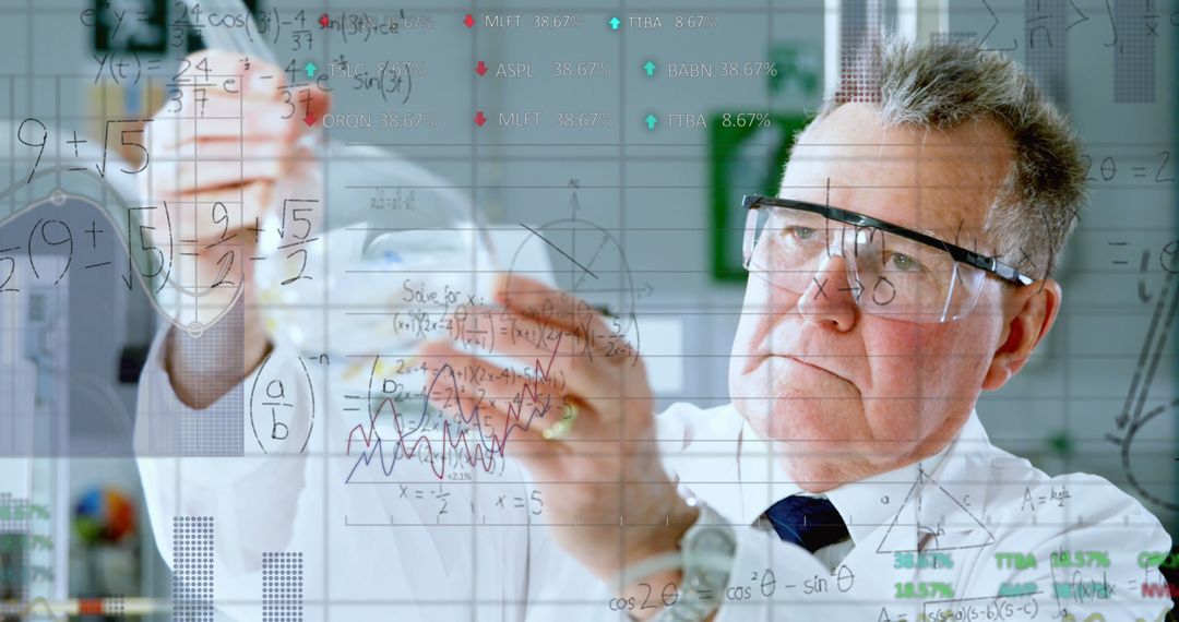 Senior Scientist Analyzing Data with Futuristic Interface