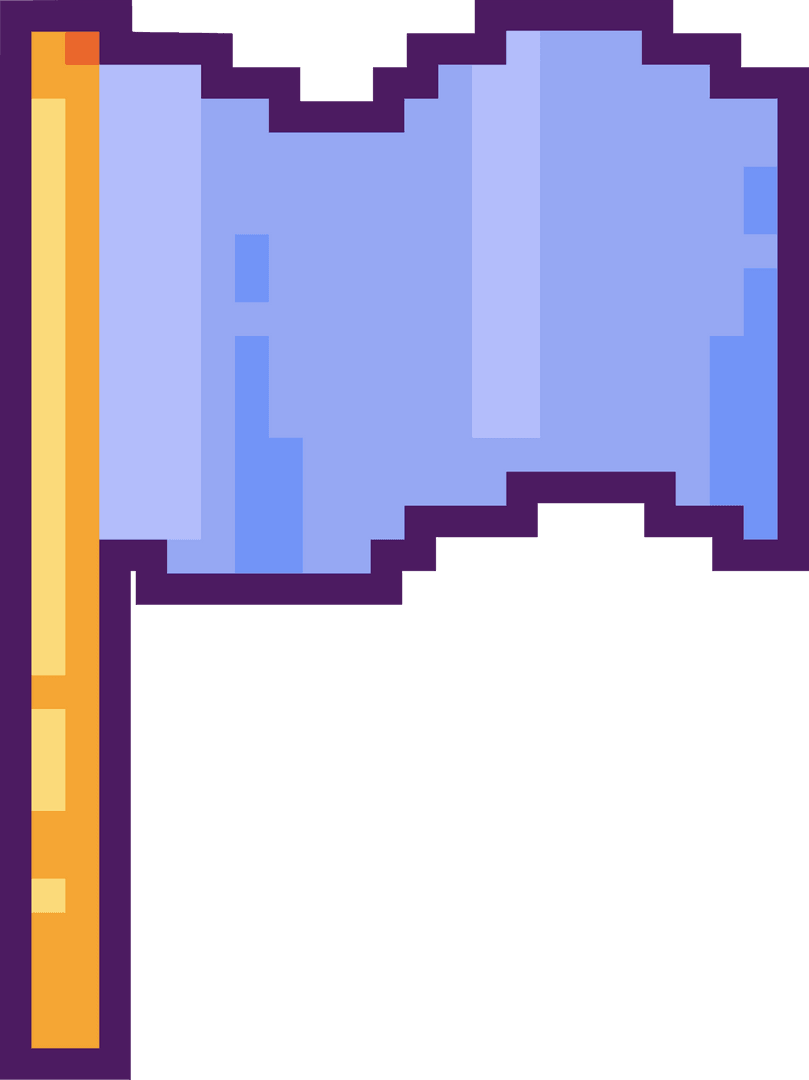 Pixel Art Blue Flag Waving on Transparent Background