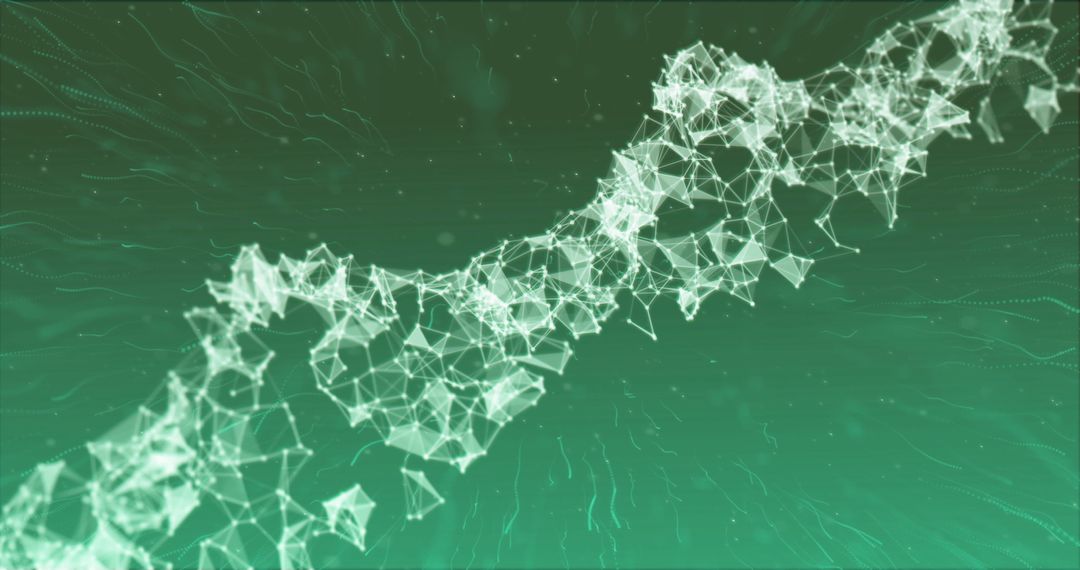 Futuristic DNA Strand with Glowing Light Trails on Green Background