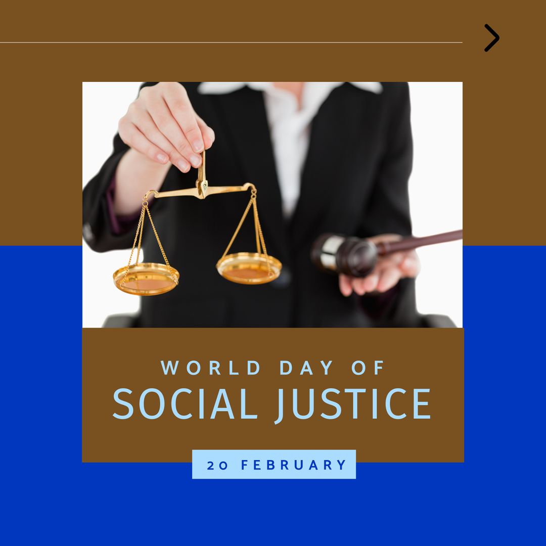 World Day of Social Justice Concept with Scales and Gavel