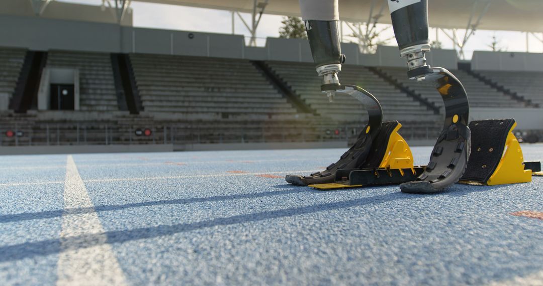 Close-up of Paralympic Athlete with Prosthetic Racing Blades on Running Track - Free Images, Stock Photos and Pictures on Pikwizard.com