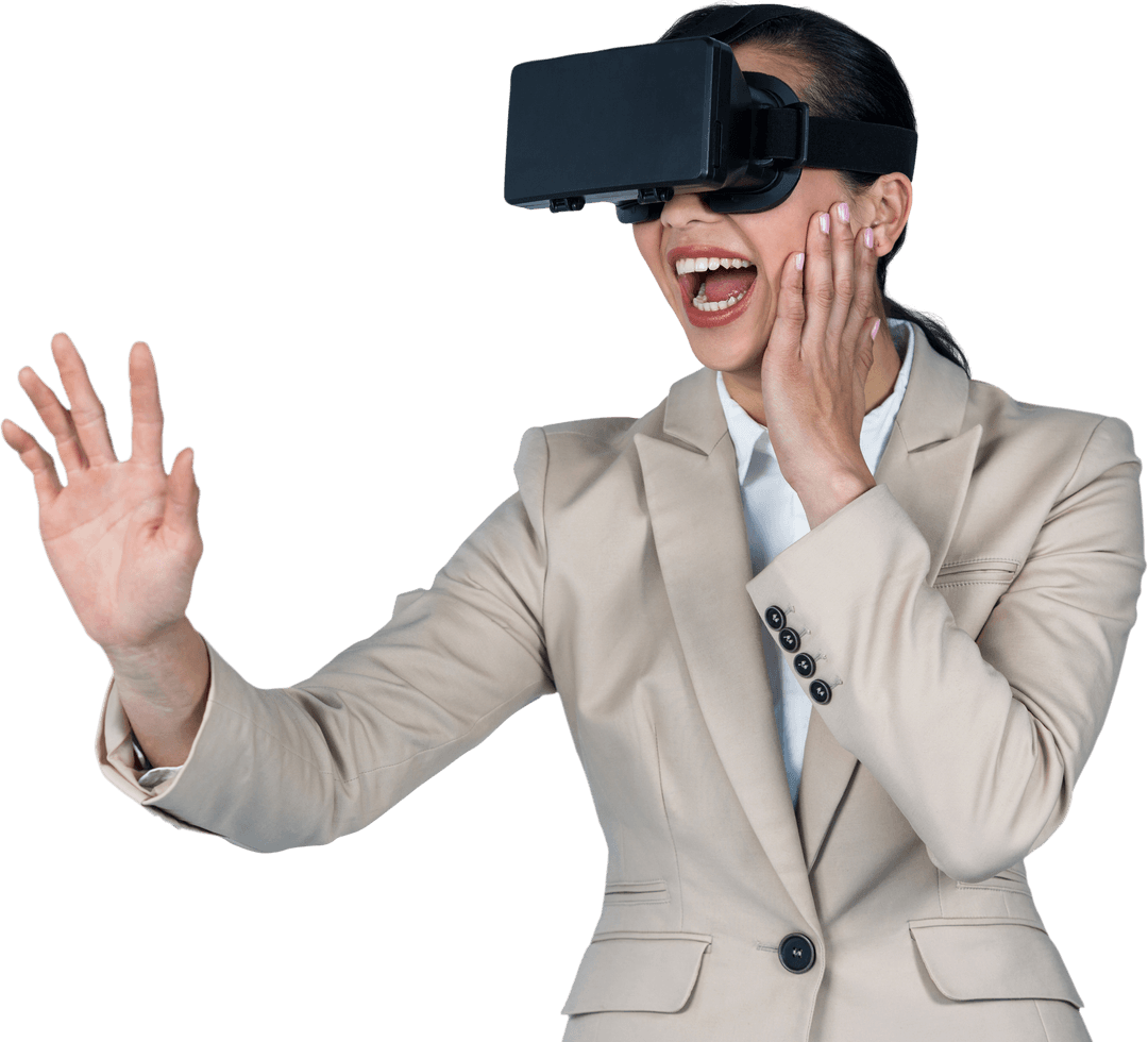 Transparent Excited Businesswoman Experiencing Virtual Reality