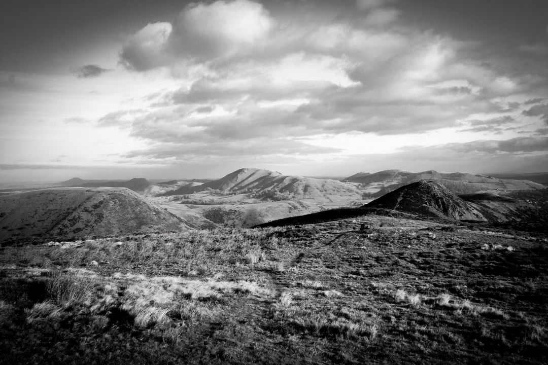 Dramatic Mountain Landscape in Black and White with Cloudy Sky - Free Images, Stock Photos and Pictures on Pikwizard.com