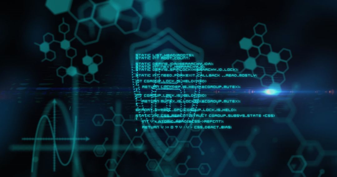 Cybersecurity Digital Padlock with Data and Chemical Structures