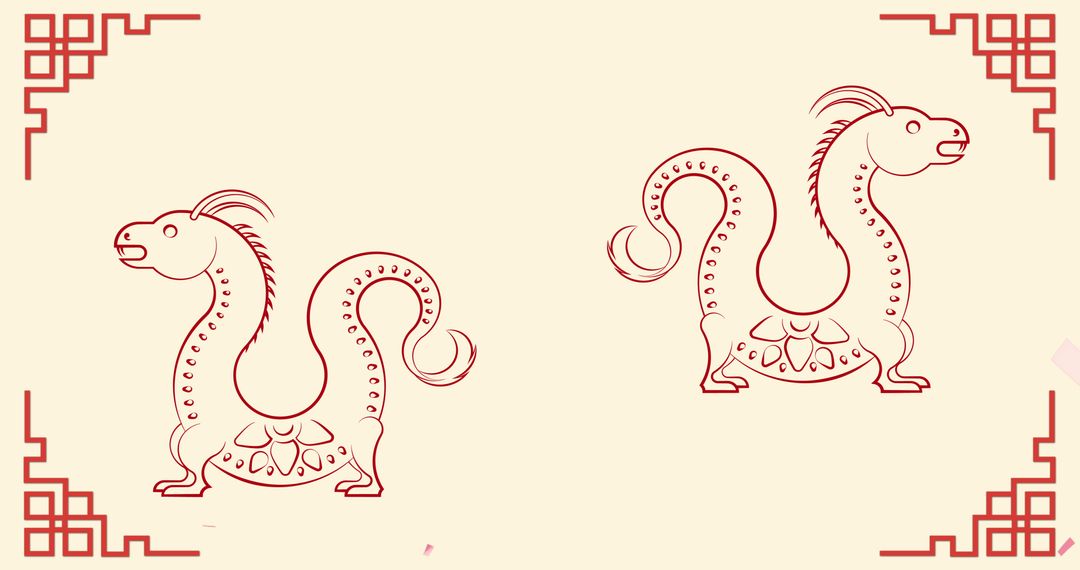 Decorative Dragons with Traditional Chinese Pattern on Yellow Background