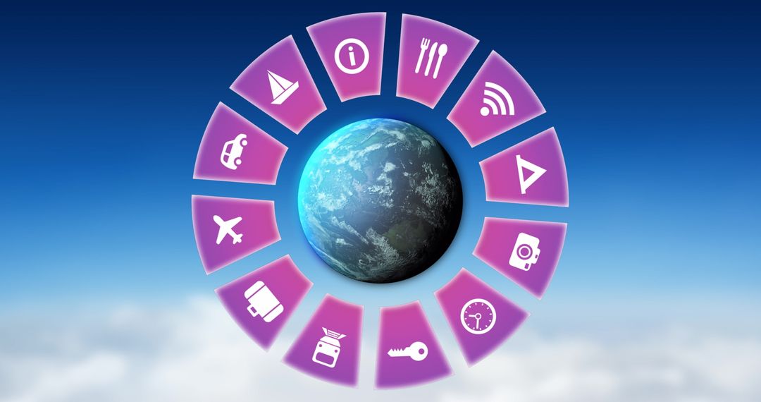 Digital Travel Interface with Globe and Connection Icons