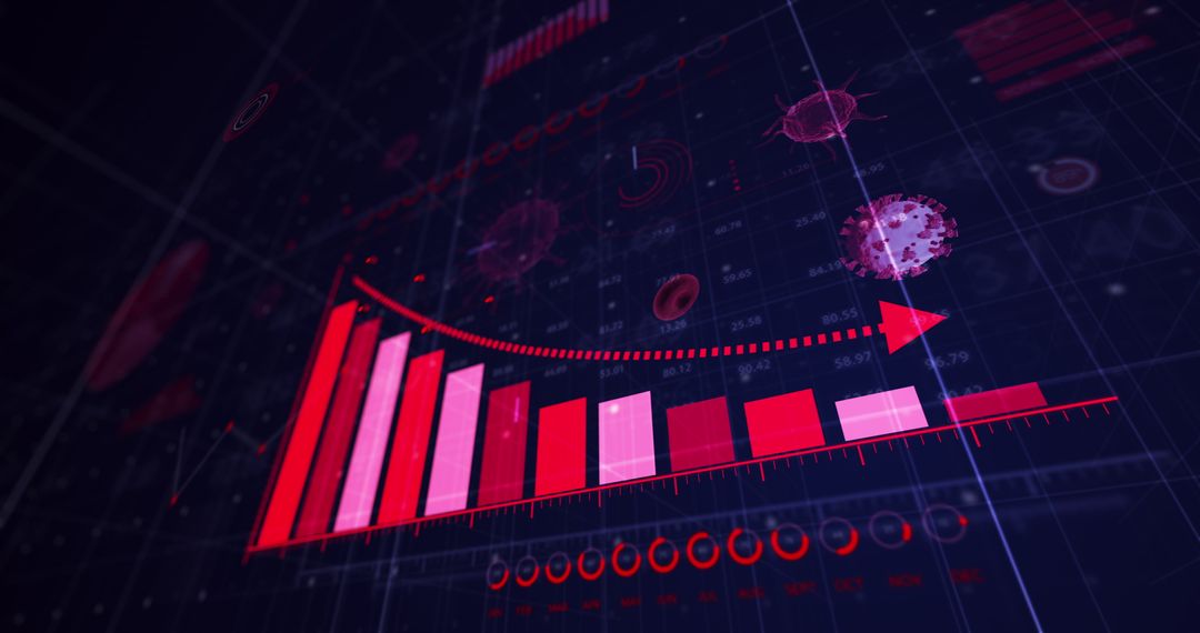 Coronavirus Data Analysis with Red Charts on Blue Background