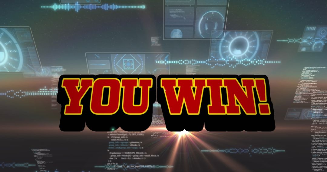 Victory Message Overlay on Digital Interface Background
