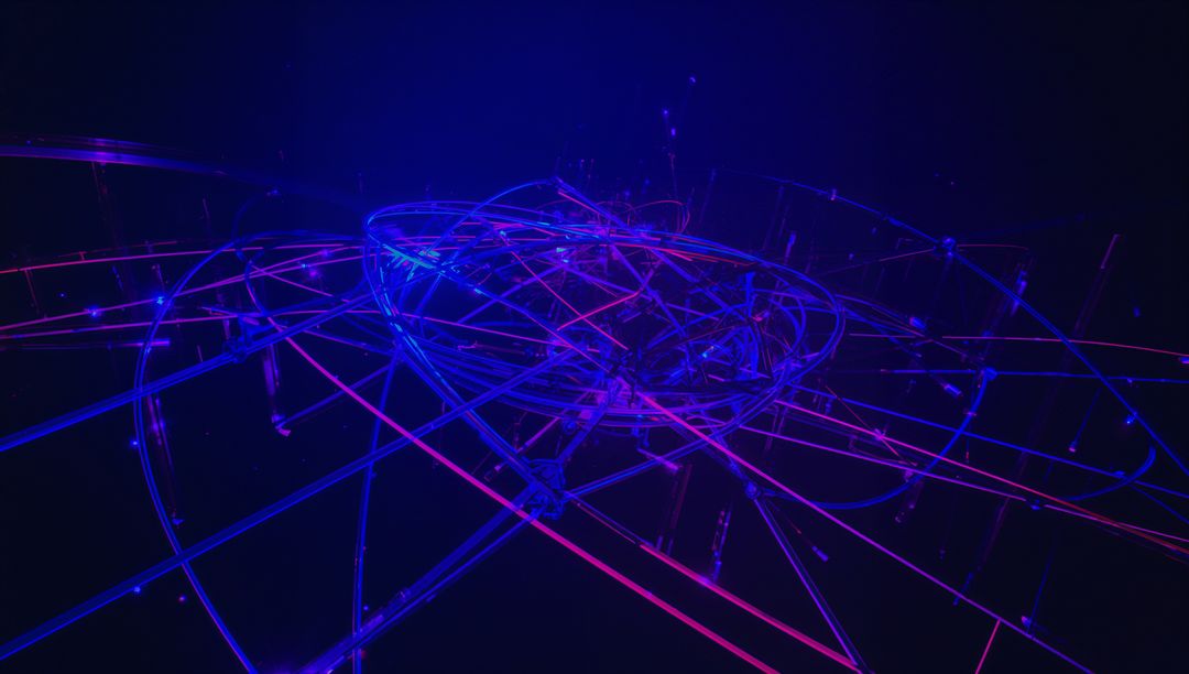 Futuristic Neon Network with Interconnected Lines and Nodes
