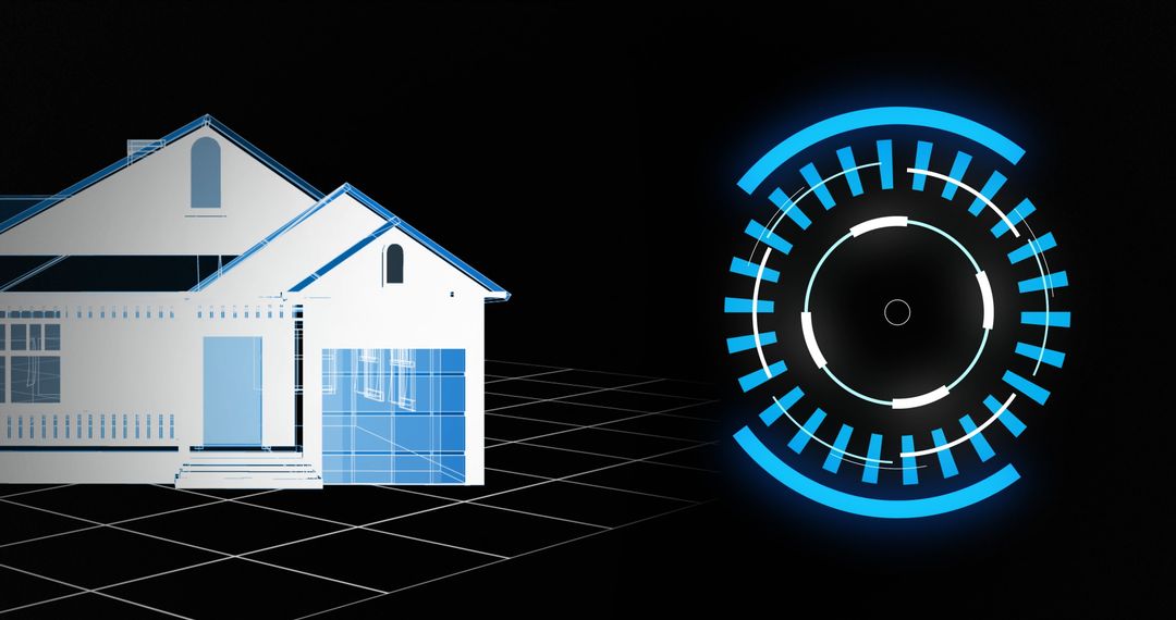 Futuristic 3D House Drawing with HUD Interface