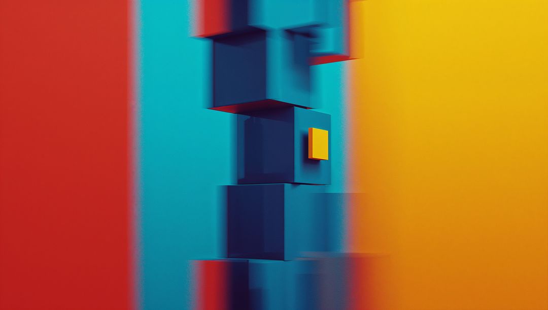 Vibrant Abstract Digital Geometric Art with Rotating Teal Cubes