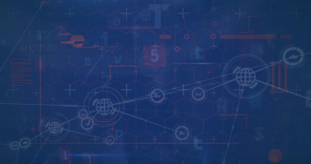 Futuristic Digital Network on Hex Grid Overlay Dashboard