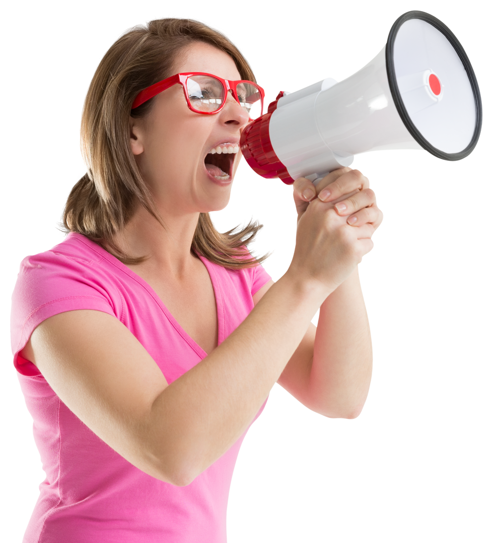 Transparent Image of Woman Yelling with Loudspeaker, Social Activism Concept - Download Free Stock Images Pikwizard.com