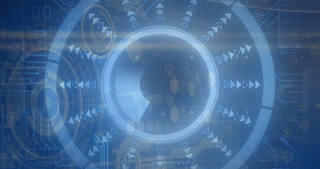 Futuristic Data Processing with Digital Blue Interface and Global Network Symbols
