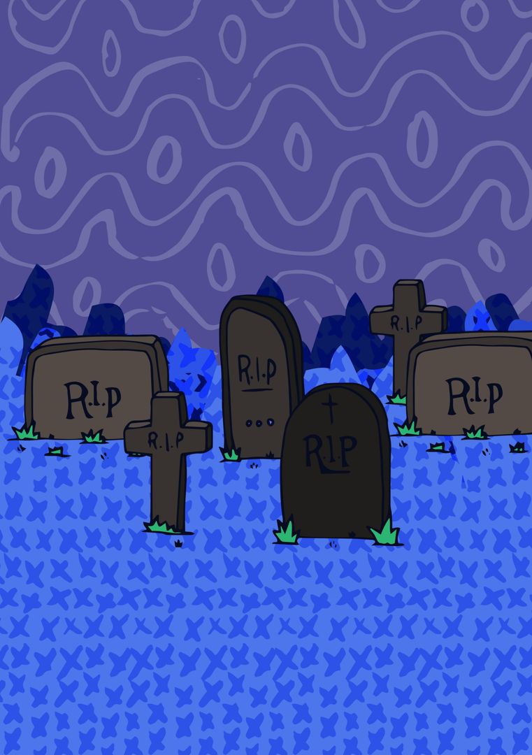 Spooky Cemeteries with Haunting Blue Background for Halloween Invitations