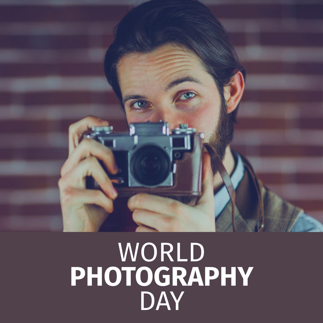 Enthusiastic Photographer Holding Vintage Camera for World Photography Day
