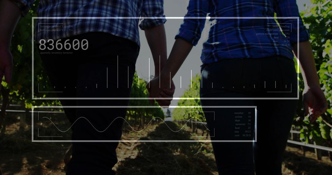 Couple Enjoying a Digital Walk in a Vineyard Harmony