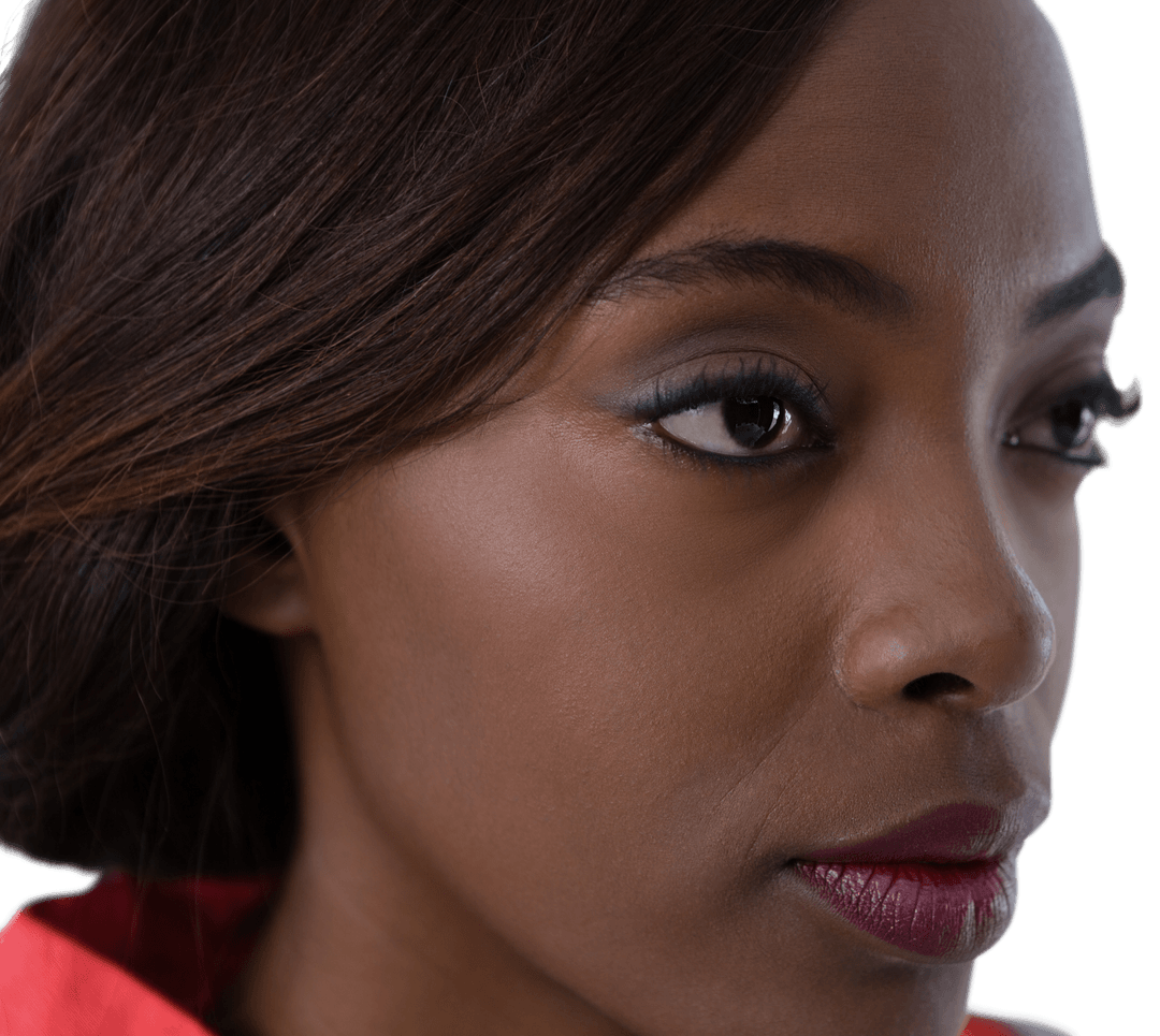 Thoughtful Woman with Makeup on Transparent Background