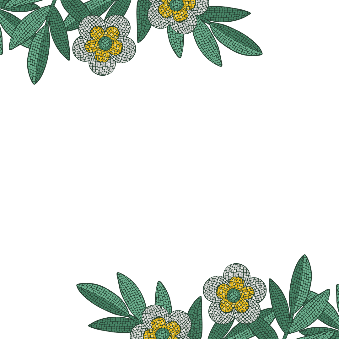 Colorful Mosaic Floral Border Design on Transparent Blue Background