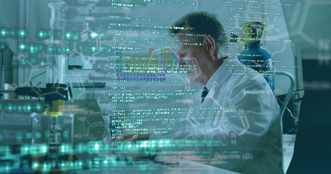 Scientist Analyzing Data on Computer in Research Laboratory