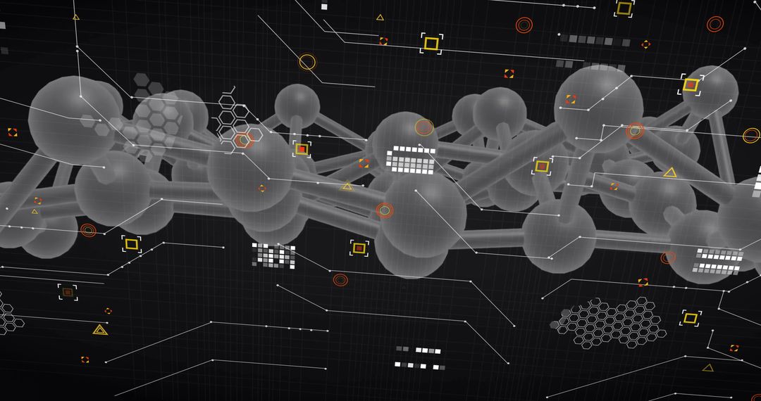 Futuristic Network of Molecules and Connections on Black