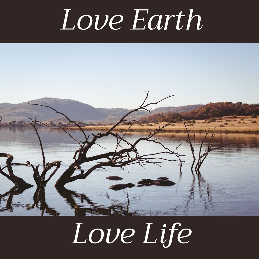 Serene Lake with Message of Environmental Awareness