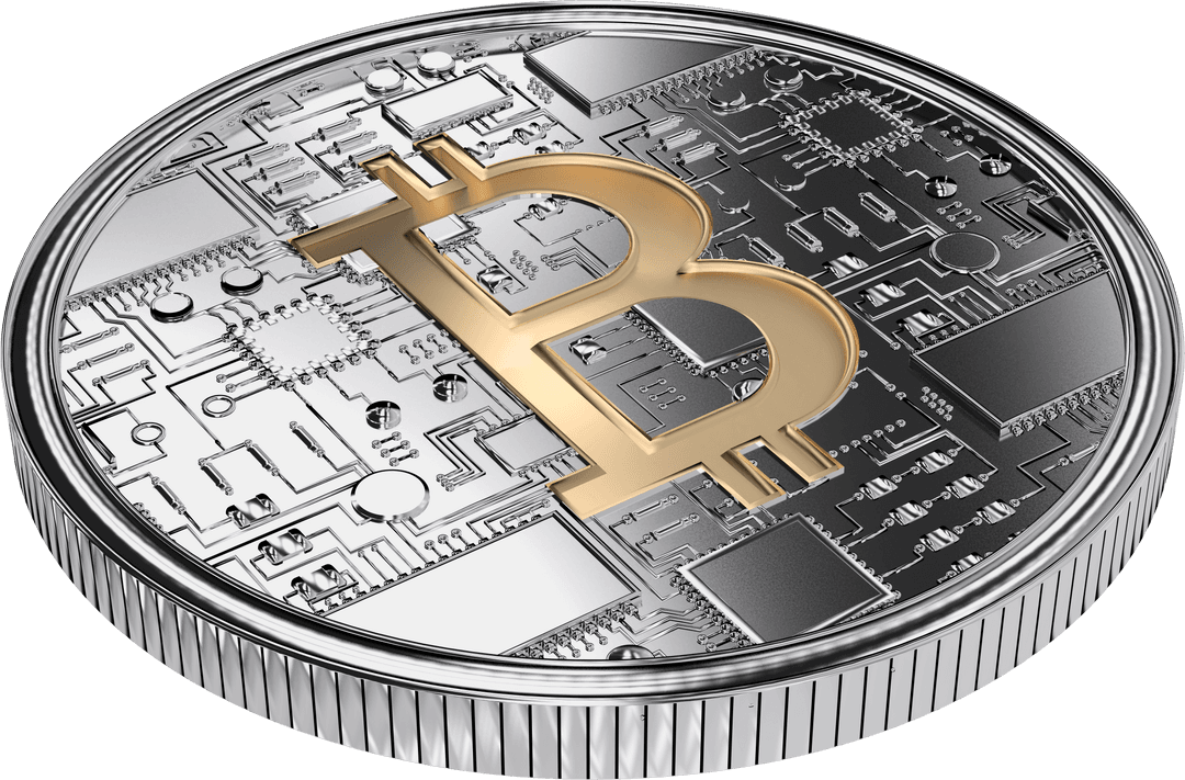Transparent Silver Bitcoin Coin with Circuit Detailing