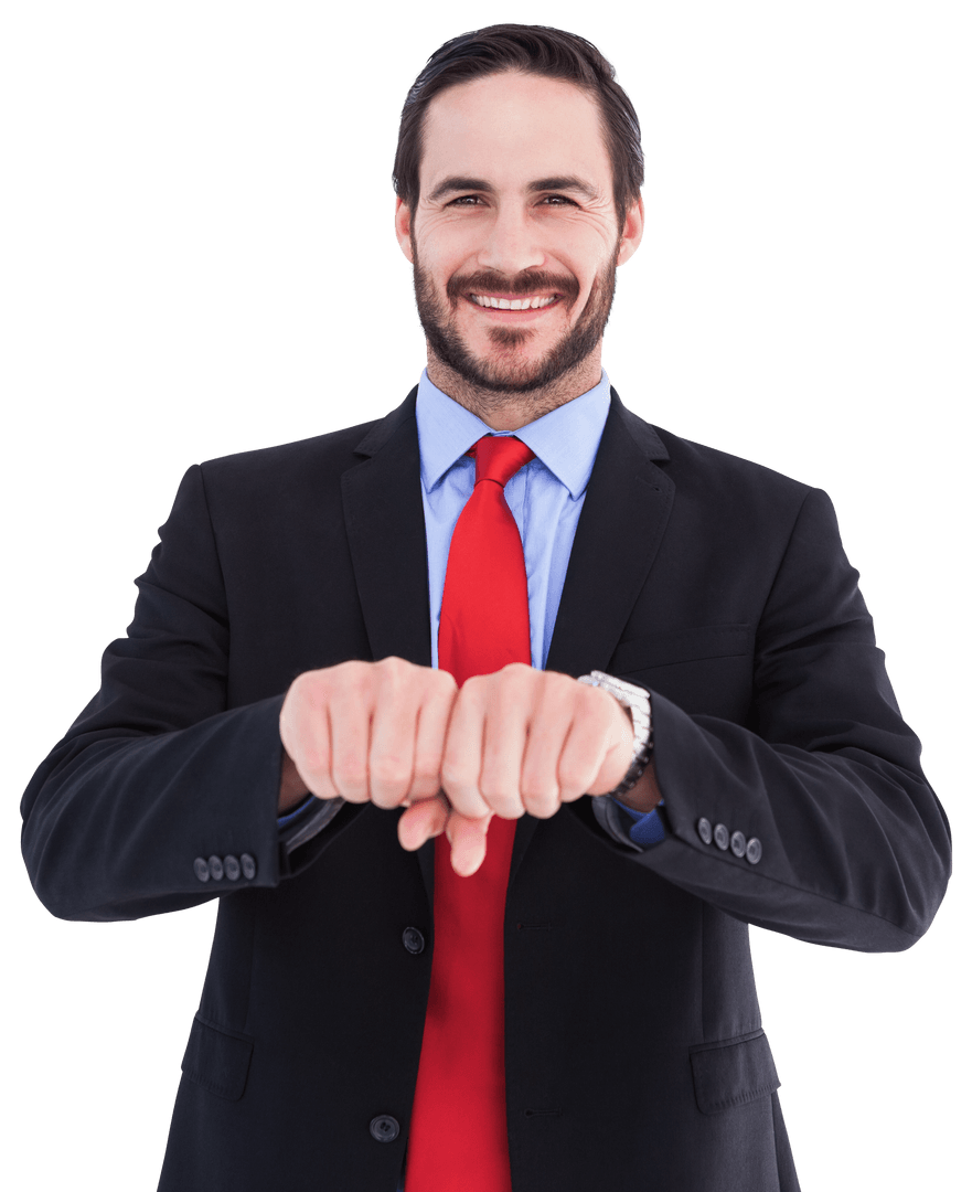 Confident Businessman Punching Air with Transparent Background