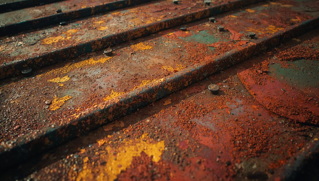 Rusty Corrugated Metal with Multicolor Paint Flakes and Rivets