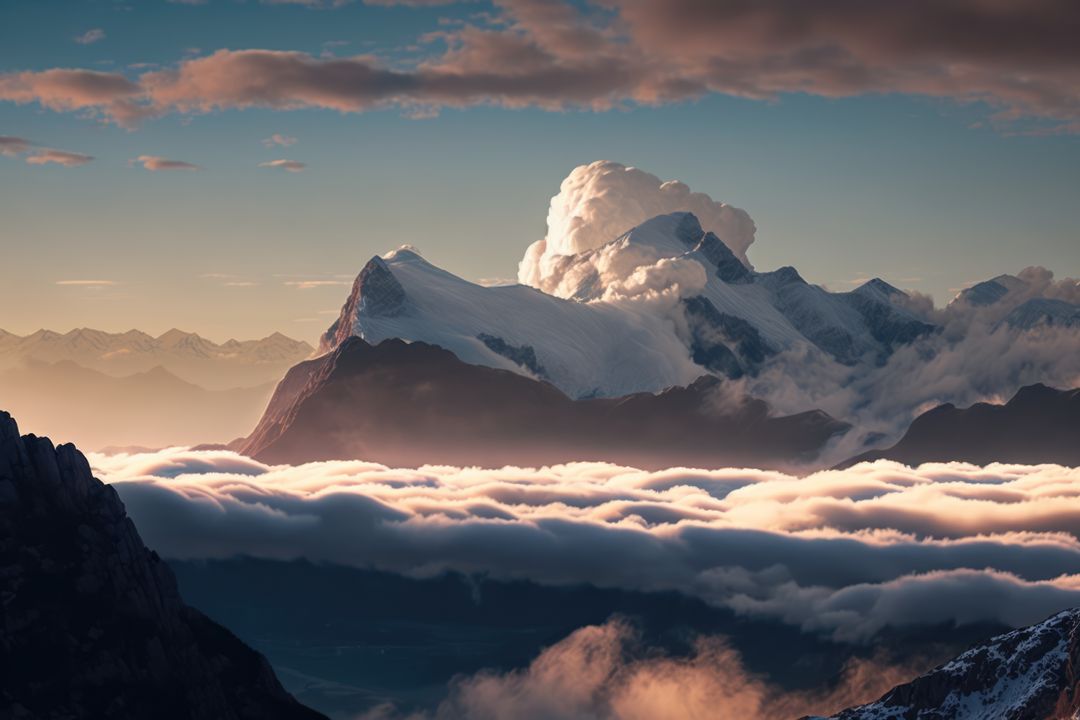 Majestic Mountain Peaks Above Cloud Layer at Sunrise - Free Images, Stock Photos and Pictures on Pikwizard.com