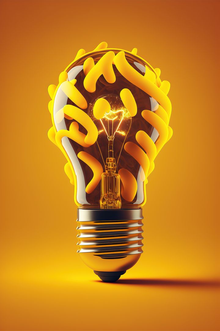 Image of lightbulb with yellow shapes on orange background, created using generative ai technology - Free Images, Stock Photos and Pictures on Pikwizard.com