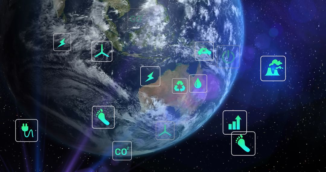 Digital Eco Icons Overlayed on Earth for Environmental Data Concept