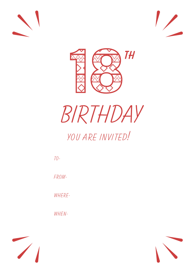 Red Eighteenth Birthday Invitation on Transparent Background
